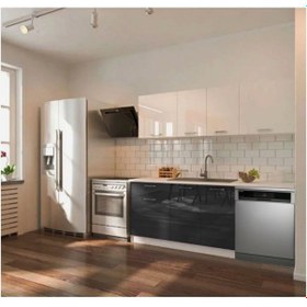 Resim Fier Hazır Mutfak Dolabı 200 Cm Parlak-beyaz Laminat Tezgah Dahil-bulaşık Makinesi Yeri Mevcut Antrasit 