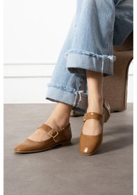 Resim Shoetek Hanna Kadın Babet Bantlı Tokalı Vizon Deri Vizon Cilt Vizon 