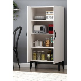 Resim Erzak Dolabı Köşe 135 Cm Çok Amaçlı Dolap Kiler Dolabı Beyaz Beyaz 