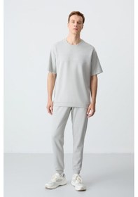 Resim Tommy Life Taş Pamuklu Kalın Yumuşak Dokulu Oversize Fit Basic Erkek Eşofman Takım - 85261 Taş Rengi Taş 