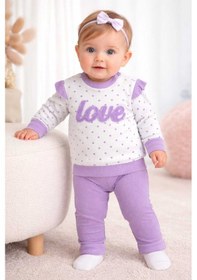 Resim Kabartma Baskılı %100 Pamuk Alt Üst Bebek Takımı Mor 