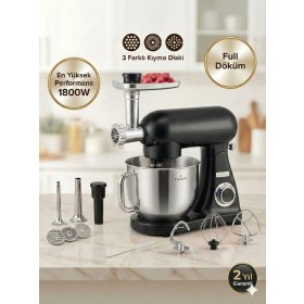 Resim Karaca 1800 Watt Profesyonel Kıyma Çekme Aparatlı Döküm Gövde Mutfak Şefi 6.2 Litre Çelik Hazneli Stand Mikser Hamur Yoğurma ve Et Kıyma Makinesi 