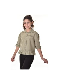 Resim Kız Çocuk Bel Detaylı-taş Baskılı Crop Gömlek 6-15 Yaş 12254 Haki 