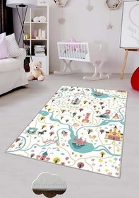 Resim Pelangi Mavi Gemi Desenli Yıkanabilir Kaymaz Taban Leke Tutmazbebek Ve Çocuk Odası Halısı, Turkuvaz 80 x 150 
