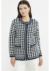Resim Dama Desenli Cepli Triko Ceket - Lacivert 001 