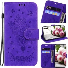 Resim İpohone Uyumlu 17 Air İçin Cüzdan Kılıfı, Kabartmalı Gül Çiçekli Kart Yuvalı Flip Pu Deri Kapak Standlı 