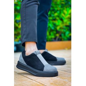 Resim Terzi Bey Siyah Gri Siyah Yüksek Taban Tek Bant Bağcıksız Günlük Erkek 