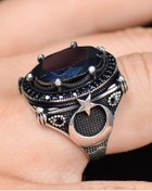 Resim 925 Ayar Gümüş Erkek Yüzüğü Siyah Zirkon Taşlı Ay Yıldız Figürlü 