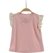 Resim Kız Bebek Pembe Kolları Dantelli T-Shirt (6AY-4YAŞ) 