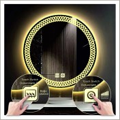 Resim Dnr-Mirror55 Cm Günışığı Ledli Tasarım Kumlamalı Dokunmatik Tuşlu Buğu Önleyicili Banyo Aynası Makyaj Aynası 