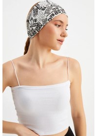 Resim 2'li Çift Taraflı Kullanım Alternatifli Pamuklu Penye, Kaymaz, Hafif, Spor Saç Bandı Bandana - Tek Ebat / Beyaz Beyaz 