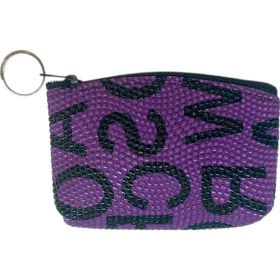 Resim Bozuk Para Cüzdanı Anahtarlık Yazılı Desenli Mor Renk Çok Renkli 