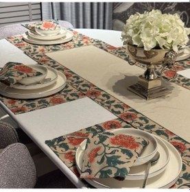 Resim Keten 6 Lı Havin Desen 6 Amerikan Servis & 1 Runner 6 Peçete Çok Renkli 