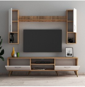 Resim Mega 180 Lik Kapaklı Raflı Tv Ünitesi Çam Beyaz - Tvu0203 