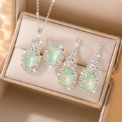 Resim 4 parça/Set Basit ve Şık Oval Parıldayan Kadın Takı Seti, 1 adet Kolye+1 adet Yüzük+2 adet Küpe, Modaya Uygun Kadınlar İçin Seçilmiş Takı Seti 