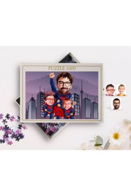 Resim Bk Gift Kişiye Özel Süper Baba Ve Süper Çocuklar Karikatürlü 1000 Parça Profesyonel Puzzle-1 