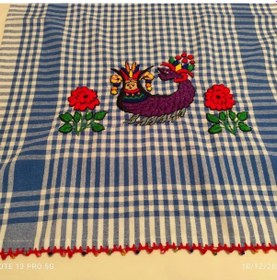 Resim Uretti - Pınar 6788 9651 El Yapımı 2' Li Şahmaran İşlemeli Nakışlı Koton Kurulama Bezleri Kırmızı 