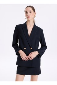 Resim Fabrika Lacivert Kadın Kruvaze Blazer F4WL-CKT0211 