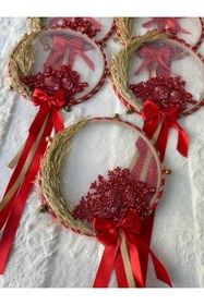 Resim Kınasepeti 1 Adet Hasır Kenarlı Zilli Nedime Defi Seti, Kırmızı Boncuklu ve Kurdeleli Kına Gecesi Tefi 