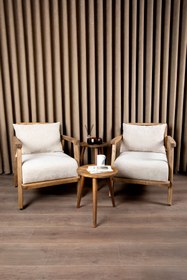 Resim Aberteka MERLİN Doğal Ahşap Çay Seti Koltuk Takımı İki Berjer + İki Yan Sehpa (Salon, Balkon, Ofis Mobilyası) 