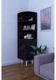 Resim Eylül Çok Amaçlı Şık Dekoratif Mutfak Dolabı Siyah Dolaplı Ve Çekmeceli 