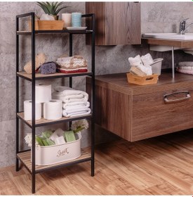 Resim Ahşap Dekoratif Açık Banyo Dolabı Havluluk Sabunluk Çok Amaçl Raf Siyah 