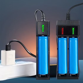 Resim 1 Adet Taşınabilir Çift Yuvalı 18650 Şarjlı Lityum Pil USB Şarj Cihazı - LED Göstergeli, Düşük Voltaj (36V'ye Kadar), Kompakt Güç Kaynağı (Piller Dahil Değildir) 