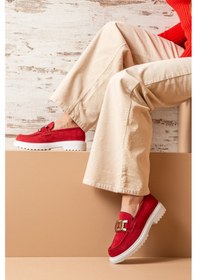 Resim Deery Hakiki Süet Kırmızı Loafer Kadın Ayakkabı - 01902zkrmp01 Kırmızı 