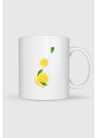 Resim Limon, Limon Ve Dilimlenmiş Limon Tasarımlı Kupa Bardak Beyaz 