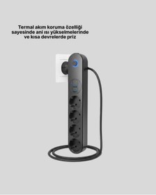 Resim akıllı teknom Akıllı Akım Dengelemeli 4’lü Çoklu Priz Type-C ve USB Çıkışlı UYGUN 