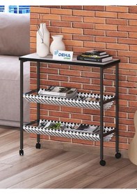 Resim Tekerlekli Dergilik Kumaş Raflı Çanta Gazetelik Kitaplık Çok Amaçlı Koltuk Yan Sehpa Sunumluk 