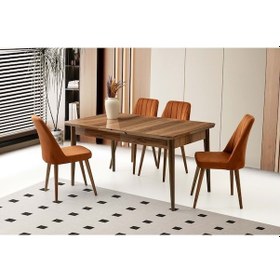 Resim Hazar Mobilgen Sude Sandalye 160+37 Kelebek Tekno Kenar Hg Açılabilir Masa Takımı Kahverengi 