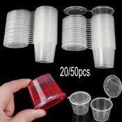 Resim 20/50 adet 25ml Küçük Plastik Yuvarlak Bardaklar Paketleme Sos Bardağı Yiyecek Saklama Kapları Menteşeli Kapaklar Pigment Boya Kutusu Palet Tek Kullanımlık Kutu 