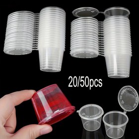 Resim 20/50 adet 25ml Küçük Plastik Yuvarlak Bardaklar Paketleme Sos Bardağı Yiyecek Saklama Kapları Menteşeli Kapaklar Pigment Boya Kutusu Palet Tek Kullanımlık Kutu 
