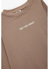Resim Koton Erkek Çocuk Pamuklu Uzun Kollu Bisiklet Yaka Baskılı Sweatshirt Kahve 