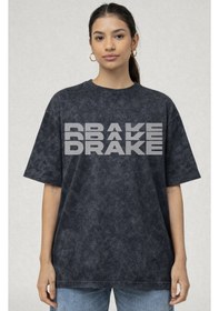 Resim Drake Rapper Şarkıcı Sırt Baskılı Unisex Oversize Eskitme Yıkamal Siyah 