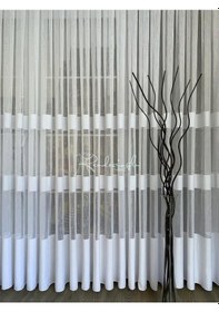 Resim Tül Perde Derin Desen Armür Düz Enine Hizalı Beyaz 