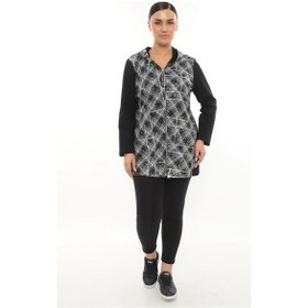 Resim Lady Majestic Kapüşonlu Büyük Beden Fermuarlı Hırka Siyah 