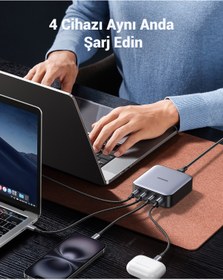 Resim UGREEN Nexode 100W GaN Masaüsü Hızlı Şarj Cihazı QC PD 4 Portlu 3xUSB-C, 1xUSB-A, Gri - 90928 