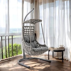 Resim Alaçatı | Tekli Rattan Bahçe Salıncağı | Rehome Balkon Salıncağı - Açık Kahve 