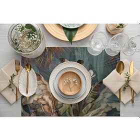 Resim Tropikal Yaprak Tasarımlı Kumaş Amerikan Servis 4'lü Set Keten, Ulusl. Yıkama Ve Solmama Sertifikası Çok Renkli 