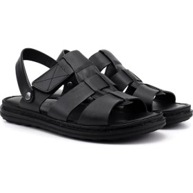 Resim Gönderi(r) Erkek Siyah Hakiki Deri Comfort Sandalet 