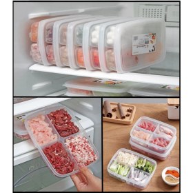 Resim 4 Bölmeli Öğünlük Et Sebze Buzluk Saklama Kabı (1 Adet) Dondurulmuş Kuşbaşı Kıyma Kutusu 