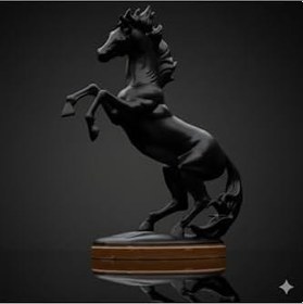 Resim hivhestın Ateşli Rüzgar | Şahlanan At Heykeli - 21 cm Özel 3D Baskı Sanatı (PLA) Siyah 
