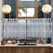 Resim Şık Beyaz Dantel Perdeler - Yarı Şeffaf, Mutfak, Yatak Odası veya Oturma Odası Dekorasyonu için Çubuk Cebi Tasarımı - Makinede Yıkanabilir Polyester, Parti ve Tatil Dekorasyonu, Mutfak Dekoru | Dantel Perdeler | Polyester Kumaş, Oturma Odası için Perdeler 