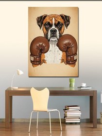 Resim Kanvas Tablo Boks Eldiveni Takmış Köpek, 100 x 140 