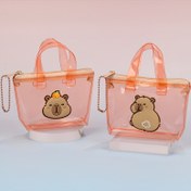 Resim Yeni Gelen - Şeffaf Mini Tote ile Sevimli Kapibara Tasarımı, Dayanıklı Sentetik, Rahat Stil, Kulaklıklar ve Kartlar için İdeal, Anahtarlık Bağlantısı ile, Şeffaf Mini Tote Ba 