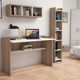 Resim Bimossa Mihrimah Kitaplık ve Raflı Çalışma Masası Ceviz Beyaz 