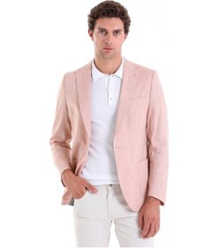 Resim Hatemoğlu Kahverengi Slim Fit Düz Sivri Yaka Casual Keten Ceket Kahverengi 