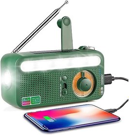 Resim IOIUSKKU Hafif Kompakt ve Taşıması Kolay El Kranklı Çok Fonksiyonlu Radyo Solar USB Şarj Dört Güç Kaynağı Modu, siyah 